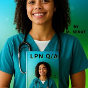 Nurse holding a book titled "LPN Q/A".