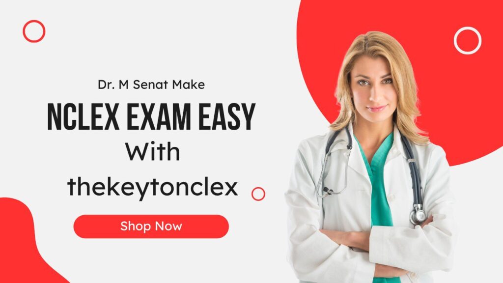 Doctor promoting NCLEX exam preparation product.