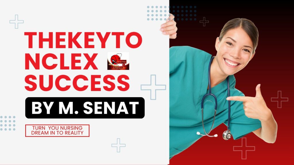Nurse promoting NCLEX success guide poster.
